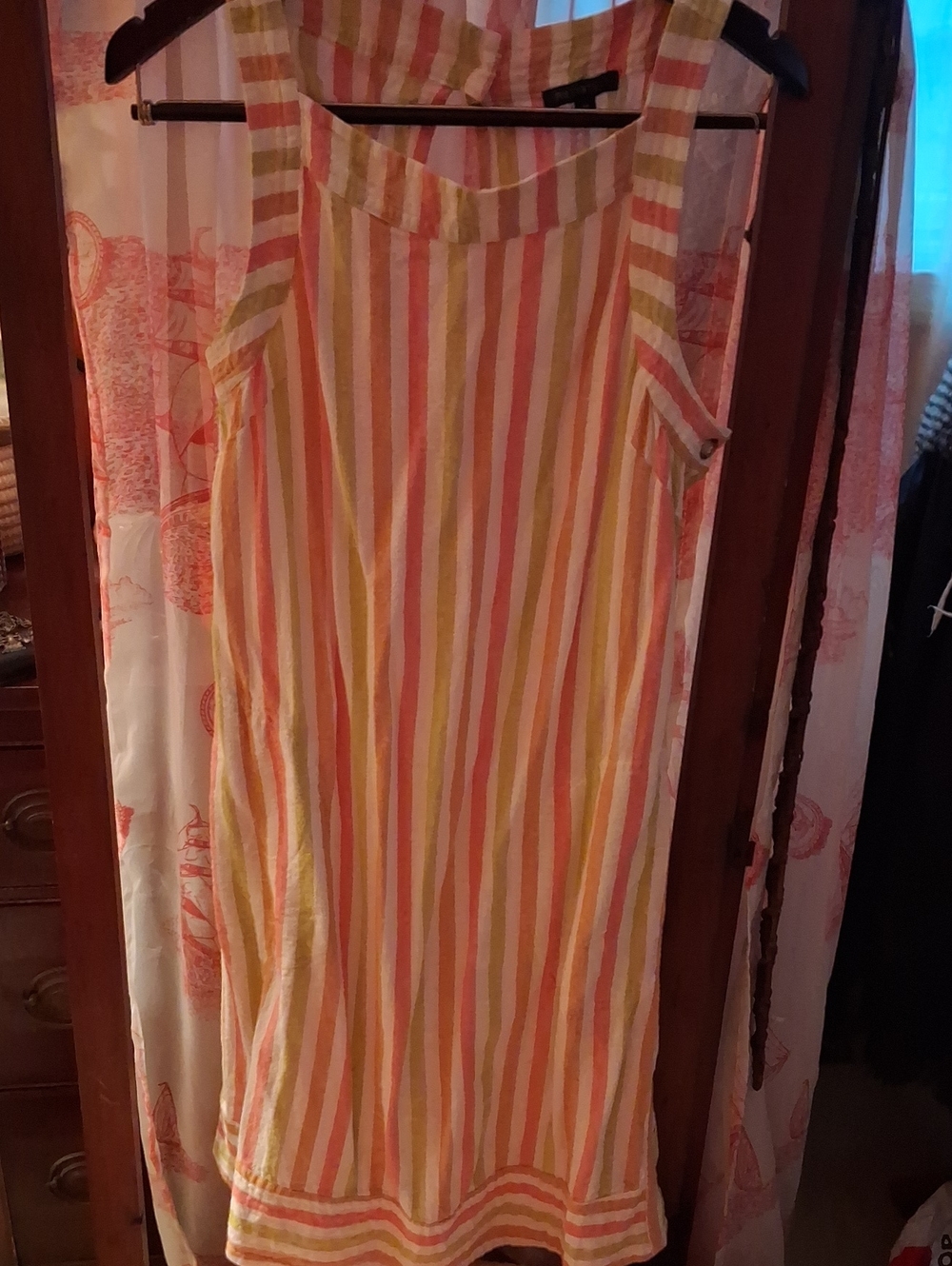For Cynthia Pink, Yellow and White Striped Mini Dress